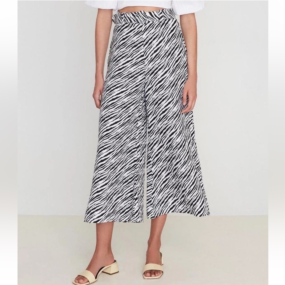 Faithfull The Brand Lissandra Zebra Print Wide Leg High Waisted Linen Pants US2